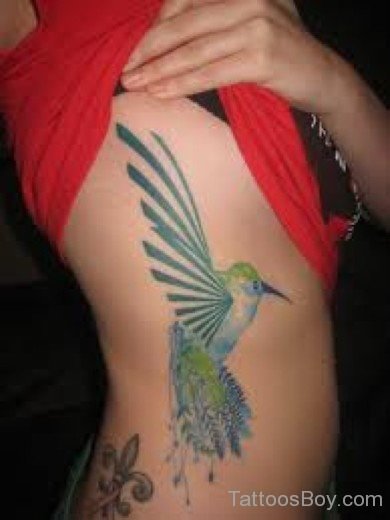 Colored  Hummingbird Tattoo On Rib-TB1037