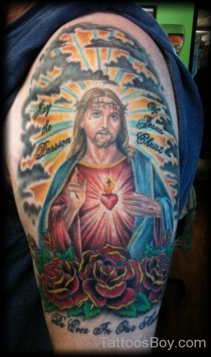 Colored  Jesus Tattoo 1-TB108