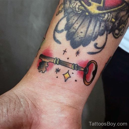 Colored Key Tattoo On Wrist-TB1028