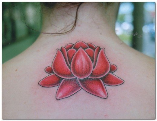 Colored Lotus Tattoo  On Back-TB1027