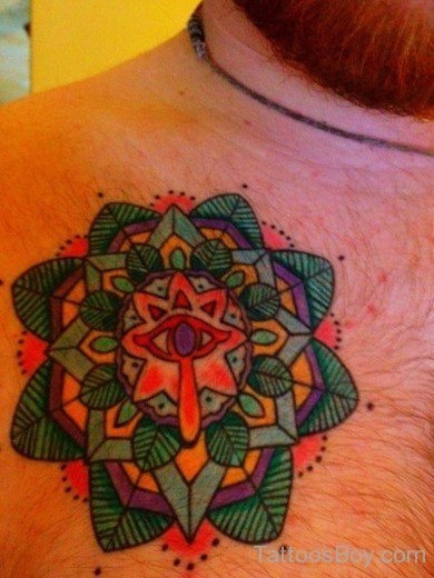 Colored Mandala Tattoo On Chest-TB109
