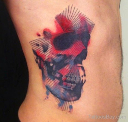 Colored Skull Tattoo On Rib-TB1209