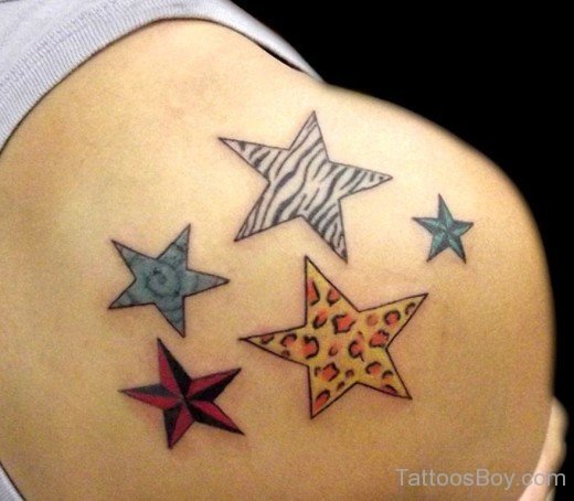 Colored Star Tattoo On Back-Tb114