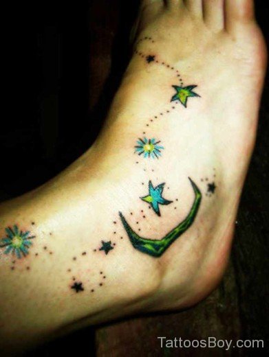 Colored Star Tattoo On Foot-Tb115