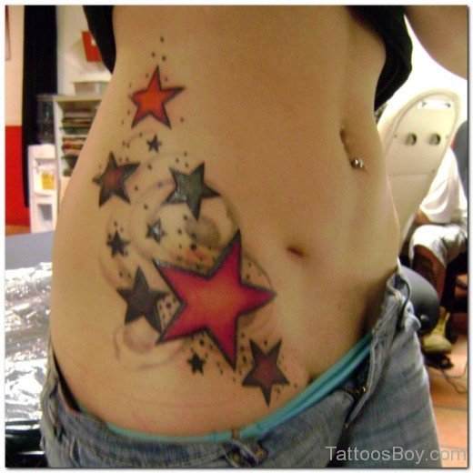 Colored Star Tattoo On Waist-Tb116