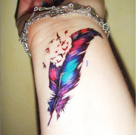 Colorful Feather Tattoo On Wrist-TB1031