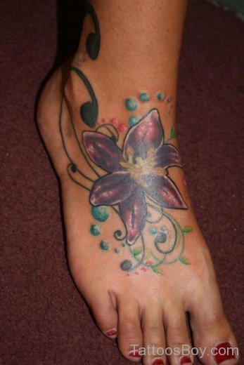 Colorful Flower Tattoo On Foot-TB0126