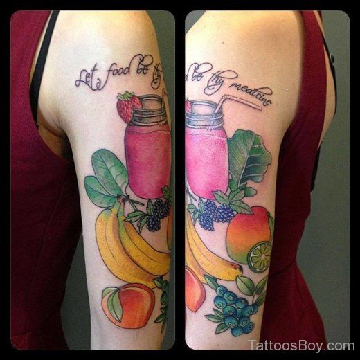 Colorful Fruits Tattoo On Girl Half Sleeve-TB109