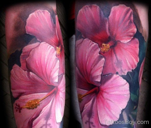 Colorful Hibiscus Flower Tattoo Design-TB12035