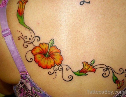 Colorful Hibiscus Tattoo On Back-TB12037