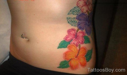 Colorful Hibiscus Tattoo On Rib-TB12038