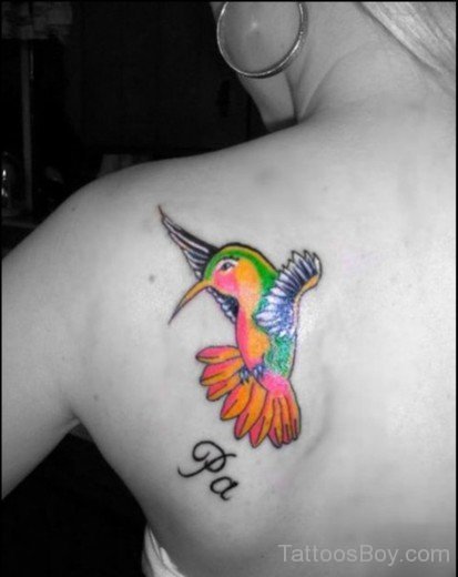 Colorful  Hummingbird Tattoo On Back-TB1044