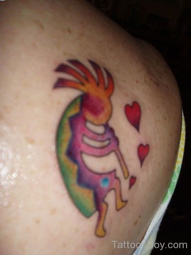 Colorful Kokopelli Tattoo On Back-TB124