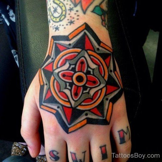 Colorful Mandala Tattoo On Hand-TB113