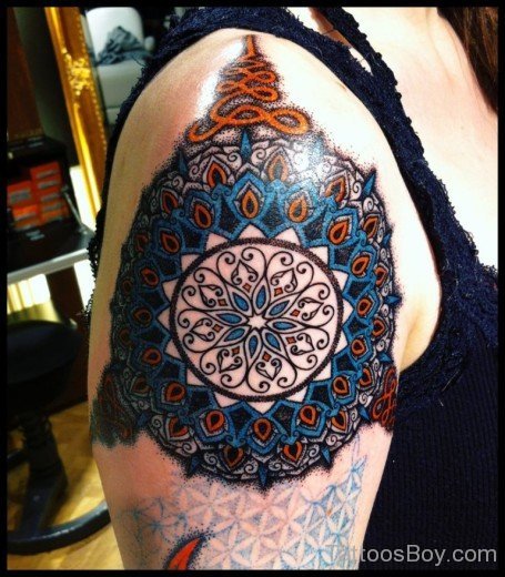 Colorful Mandala Tattoo On Shoulder-TB1015