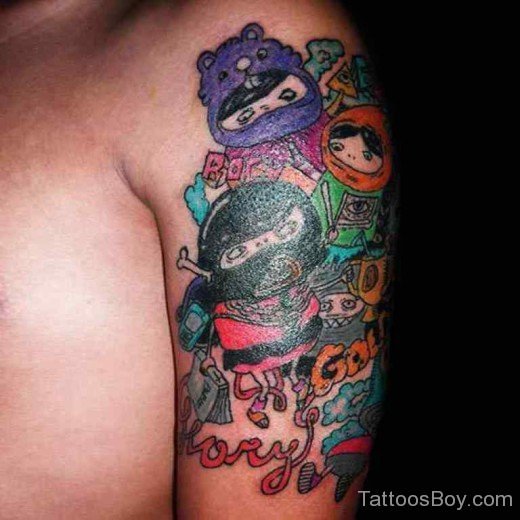 Colourful Cartoon Tattoo On Half Sleeve-Tb1078