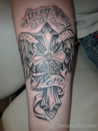 Cross And Wings Tattoo On Arm-TB1037