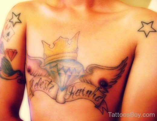 Crown And Diamond Tattoo On Chest-TB1032