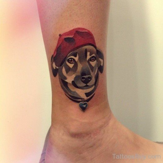 Cute Dog Tattoo on Ankle-TB1036