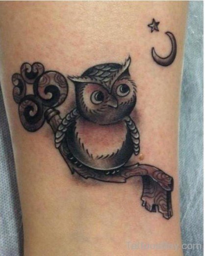 Cute Owl And Key Tattoo-TB0109