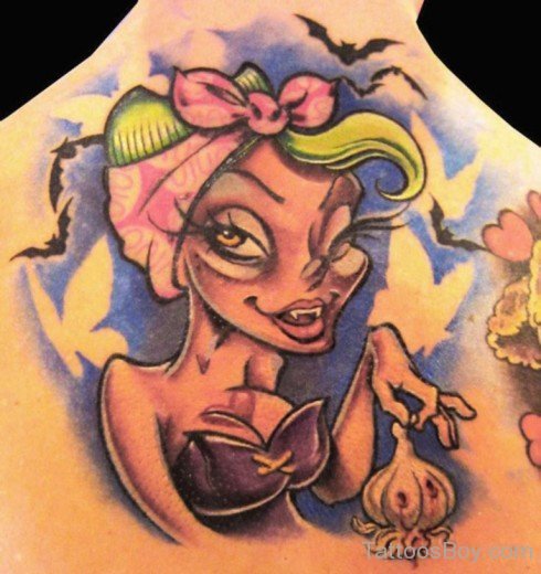 Devil Cartoon Tattoo On Back-Tb1082