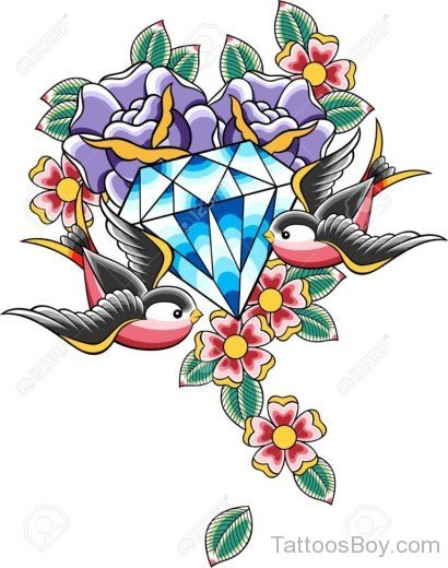 Diamond And Bird Tattoo Design-TB1038