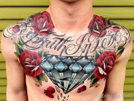 Diamond And Rose Tattoo On chest-TB1048