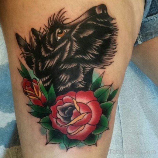 Dog Face And Flower Tattoo-TB1042