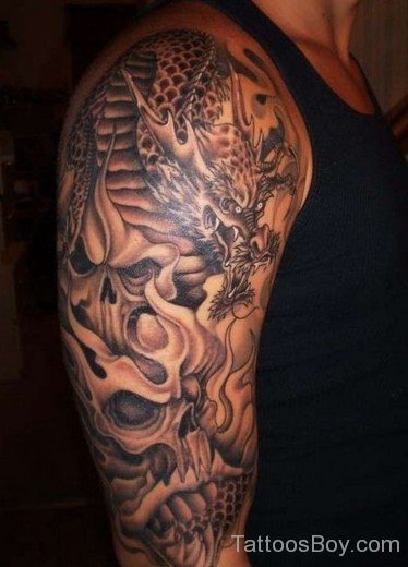 Dragon And Skull Tattoo On Half Sleeev-TB1033