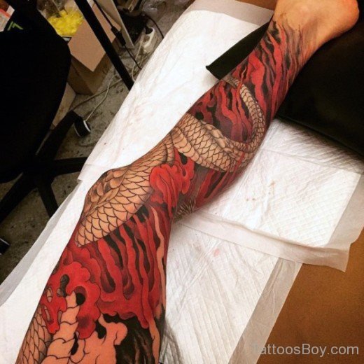 Dragon Flame Tattoo On Leg-TB1034