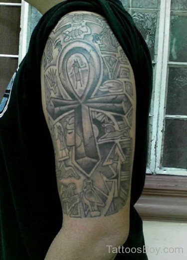 Egyptian Cross Tattoo On Half Sleeve-TB129