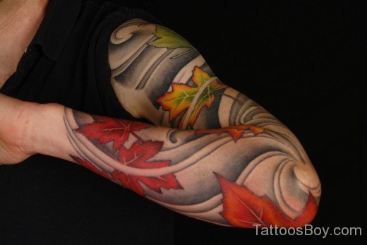 Elegant Leaf Tattoo On Full Sleeve-Tb121