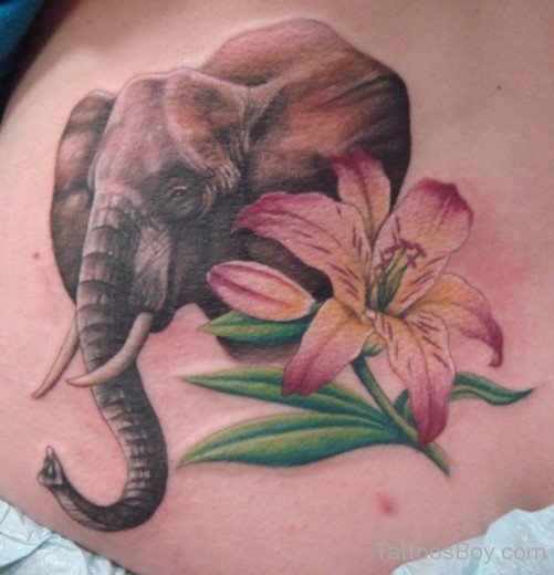 Elephant And  Lily Tattoo-TB12039