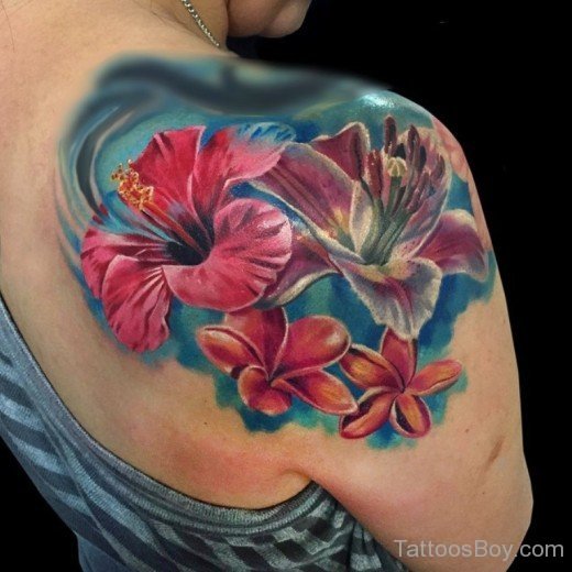 Fantastic Hibiscus Flower Tattoo On Back-TB12040