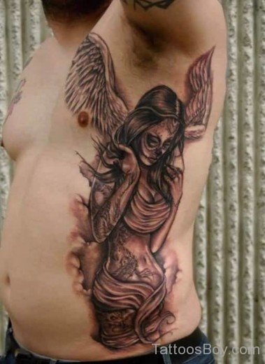 Fantastic Latino Angel Tattoo On Rib-TB1017