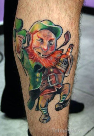 Fantastic Leprechaun Tattoo On Leg-TB12028