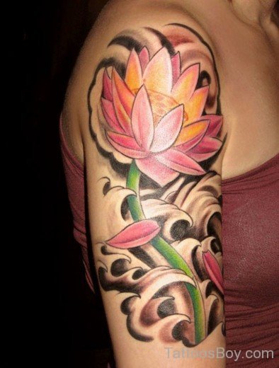 Fantastic Lotus Flower Tattoo On Half Sleeve-TB1035