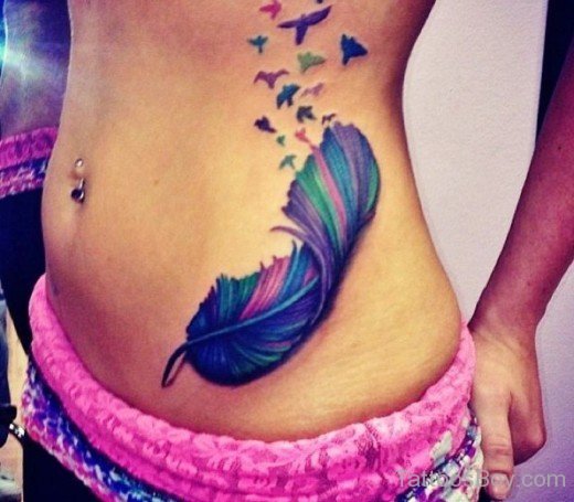 Feather And Birds Tattoo On rib-TB1037