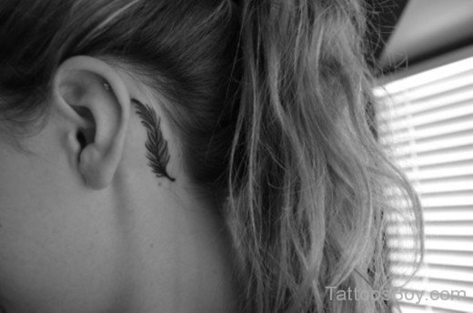 Feather Tattoo Design On Behind Ear-AWl1043