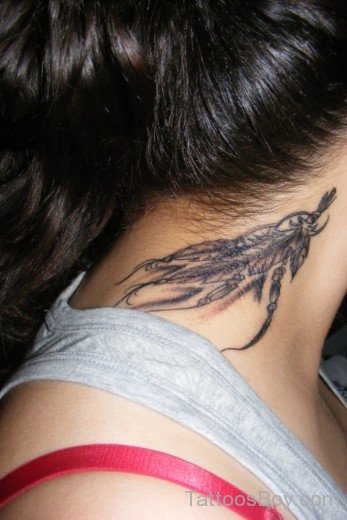 Feather Tattoo Design On Neck-TB1054