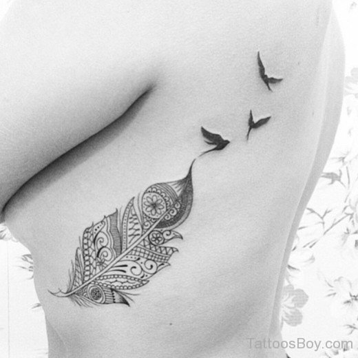 Feather Tattoo Design On Rib-TB1057