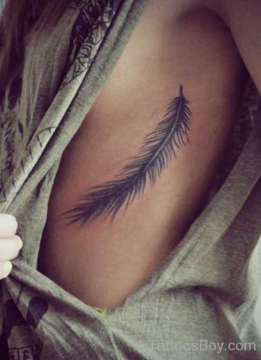 Feather Tattoo On Rib-AWl1051