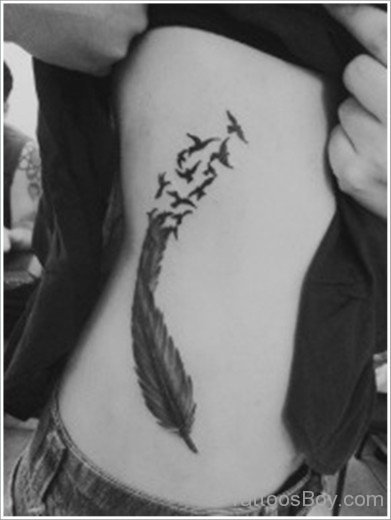 Feather Tattoo On Rib-TB1068