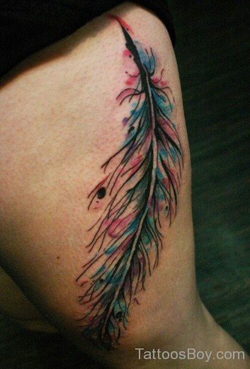 Feather Tattoo On Thigh-TB1070