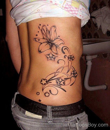 Feminine Flower Tattoo On Rib-TB1037