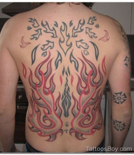 Fire And Flame Tattoo On Back-TB1040