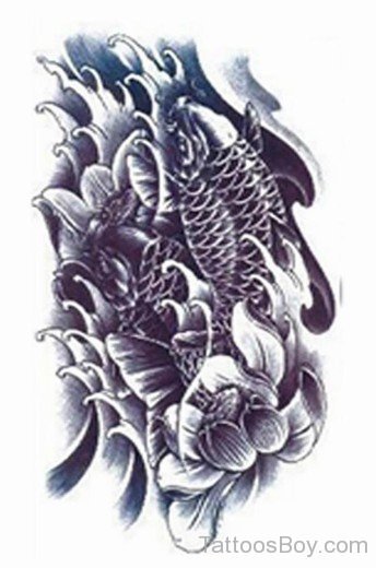 Fish And Flower Tattoo Design-TB1037
