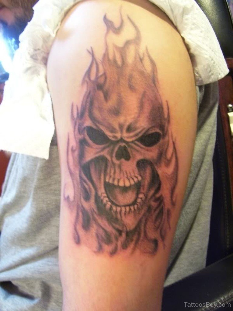 Flame And Skull Tattoo.