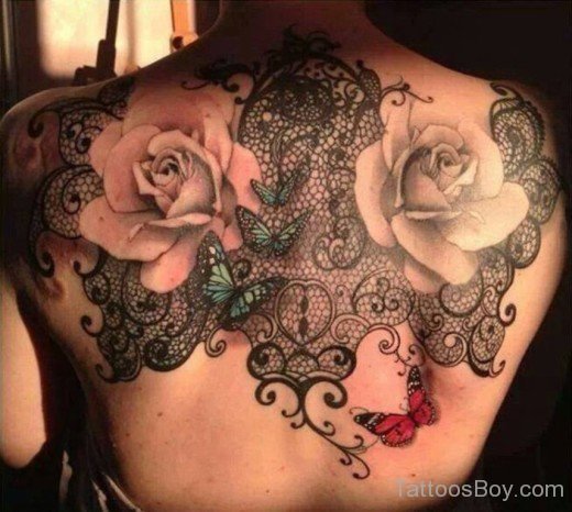 Flower And Butterfly Tattoo On Back-TB1061