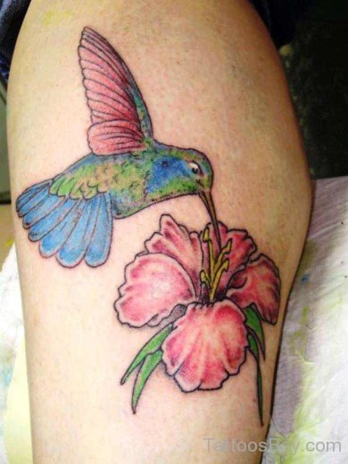 Flower And  Hummingbird Tattoo Design-TB1047